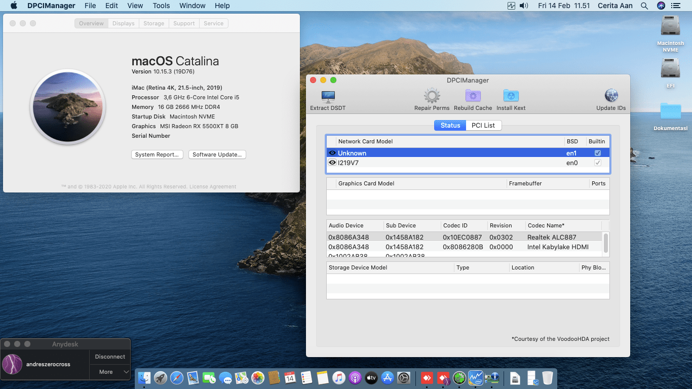Success Hackintosh macOS Catalina 10.15.3 Build 19D76 in Gigabyte B360N WIFI + Intel Core i5 8600K + MSI RX 5500XT